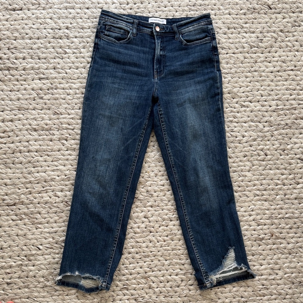Flying Monkey Dark Wash Distressed Cropped Jeans